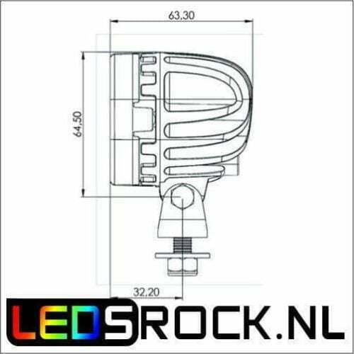 Tyri led werklamp 0606 afmetingen zijkant ledsrock.nl