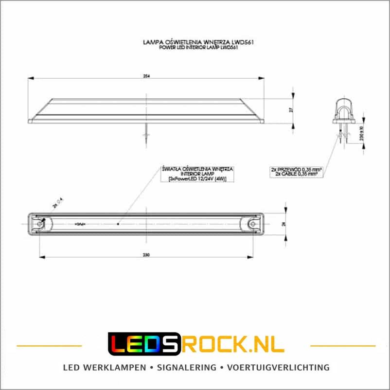Horpol LWD 561 Led laadruimteverlichting 25 cm smal 12-24V ledsrock